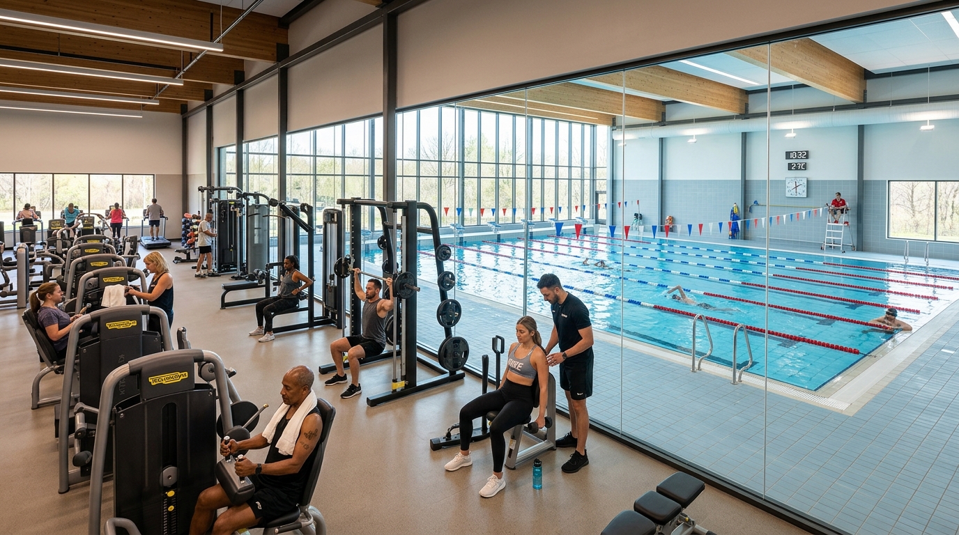 Fachada e produtos de Academia Aquarius Force - Musculação & Centro Aquático